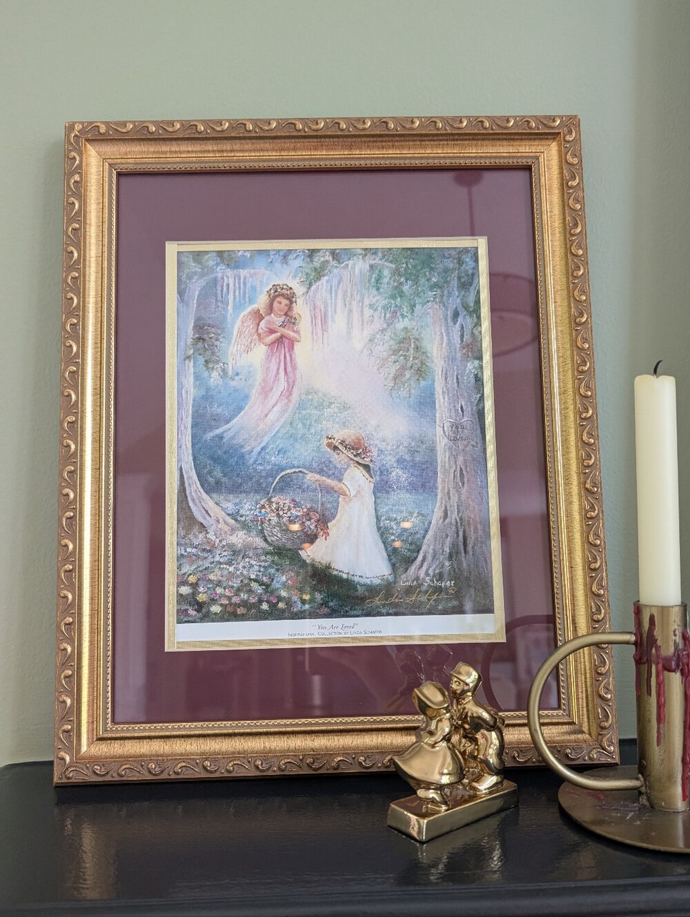 13" × 16" Gold Frame You Are Loved Angel Cottage Core Art Print